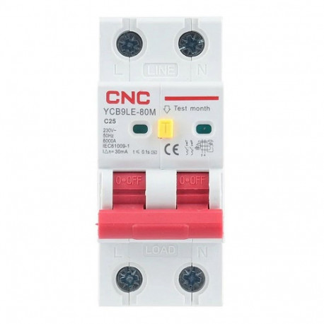 Residual Current Breaker with Over-Current, 2P, 25A, class C, 30mA, 6kA