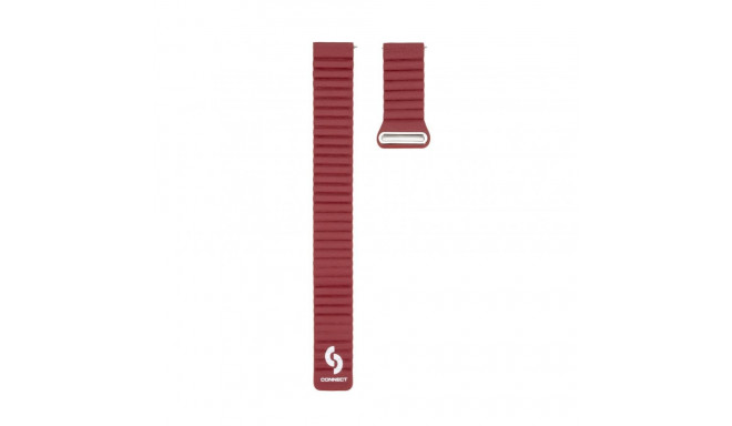 Connect 22mm Flat head Leather - Silicone Loop Magnetic Watch Strap (130mm M/L) Wine Red