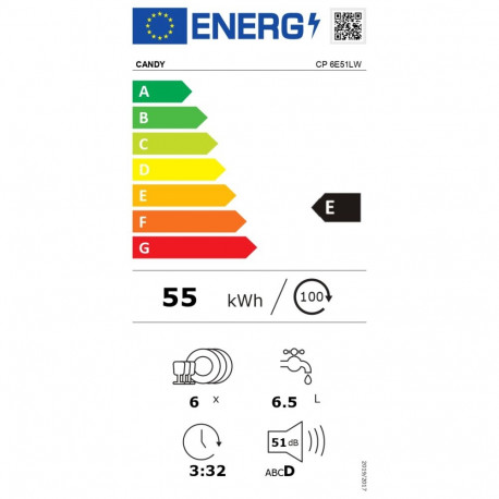 nõudepesumasin CP 6E51LW lauapealne laius 55 cm 6 nõudekomplekti 5 programmi energiatõhususklass E v