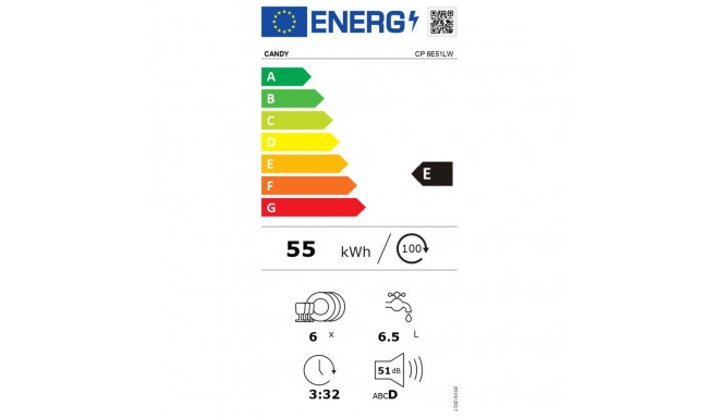 nõudepesumasin CP 6E51LW lauapealne laius 55 cm 6 nõudekomplekti 5 programmi energiatõhususklass E v