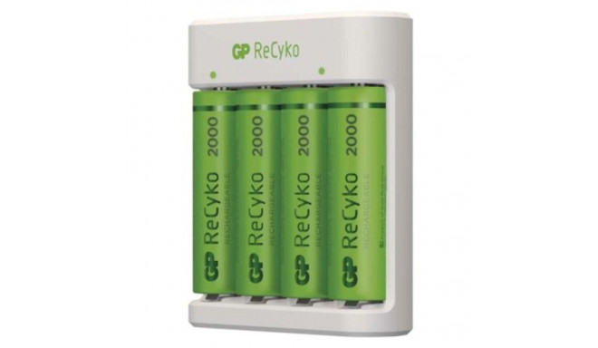 GP Battery Charger B411 with 4x AAA Rechargable batteries, 2100 mAh, 1.2V, White EU