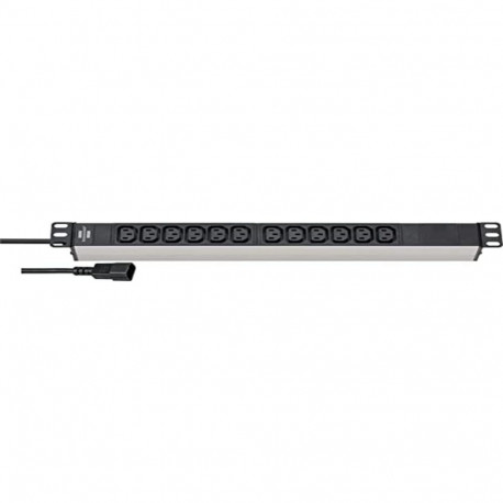 Alu-Line 19" Steckdosenleiste 12-fach C13 (schwarz/aluminium, 1HE, 2 Meter Kabel, Kaltgerätebuchsen)