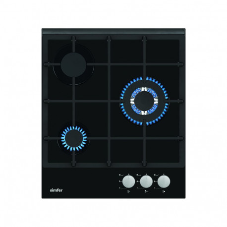 Simfer | Hob | H4.305.HGSSP | Gas on glass | Number of burners/cooking zones 3 | Rotary knobs | Blac