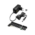 Universaalne toiteplokk, 3-12V, 3.6A, 1x USB-C, 1xUSB-A, 1x USB micro + 7 DC adapterit, must