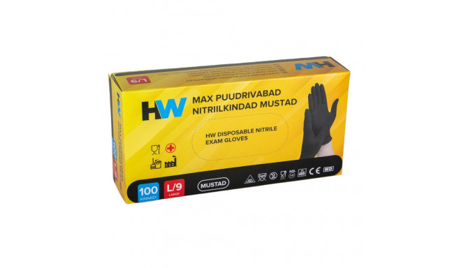 HW Max puudrivabad nitriilkindad mustad M/8