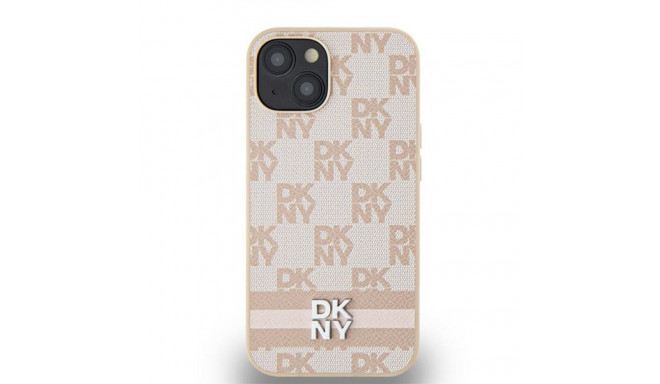 DKNY case for iPhone 15 6,1" DKHCP15SPCPTSSP pink HC PU checkered pattern w printed stripes