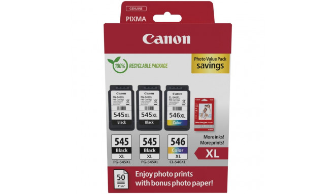 "Canon Tinte PG-545XL/CL-546XL 8286B015 3er Multipack (2xBK/Color) inkl. Fotopapier"