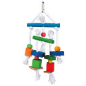 Toy for parrots wooden toy with leather and rope, 24 cm