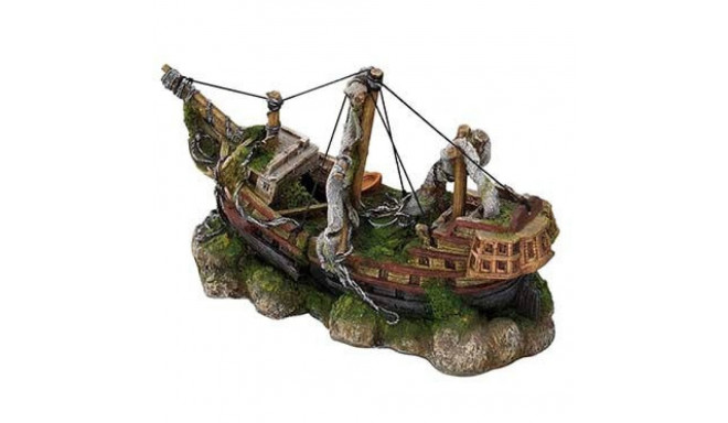 Aquarium decoration 3-masted ship 29x11x18cm