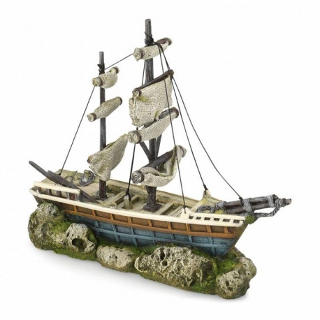 Aquarium decoration, boat with sails 38x12,5x31,5cm