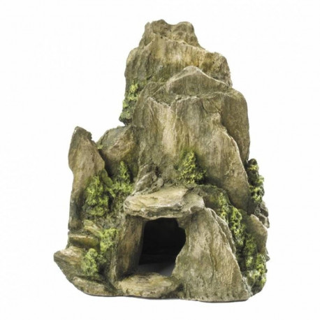 Aquarium decoration, stone with moss 19cm green