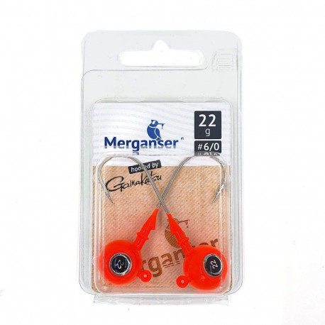 Jig head, 3D Eyes, 8 g, red, hooked by Gamakatsu 5/0, 2 pcs, Merganser