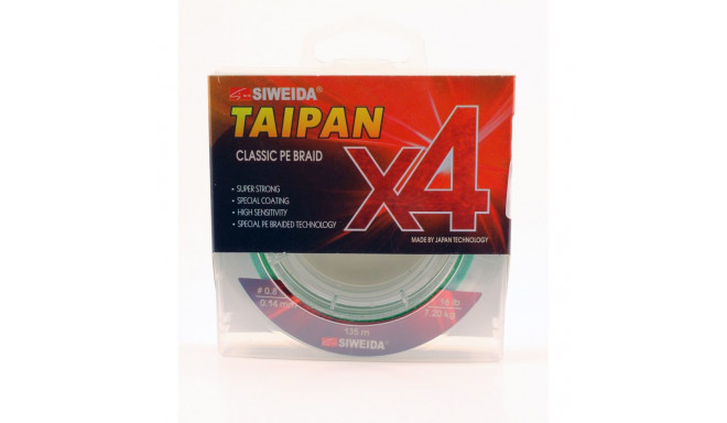 Braided fishing line SWD Taipan Classic PE X4 0.14mm 135m 7.20kg light green