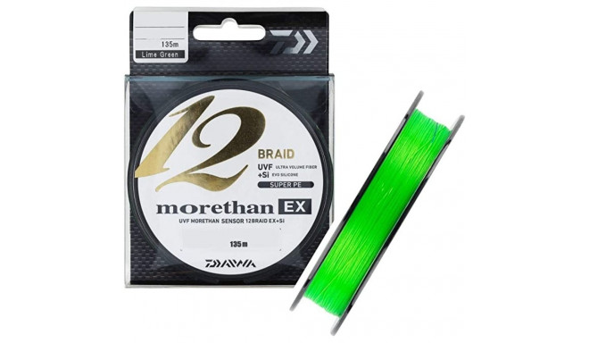 Braided fishing line Daiwa Morethan 12 Braid EX+SI 0.16mm 135m lime green