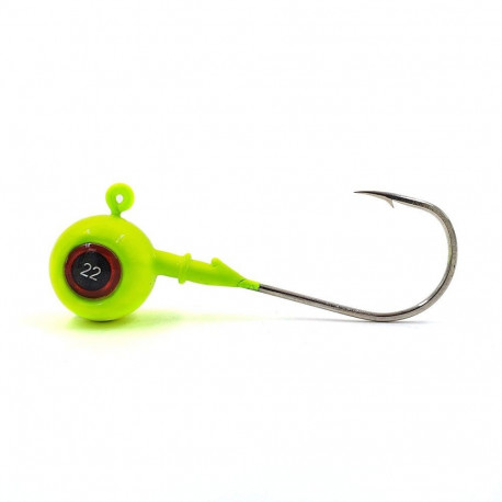 Jig head, 3D eyes, 22 g, yellow, hooked by Gamakatsu 5/0, 2 pcs, Merganser