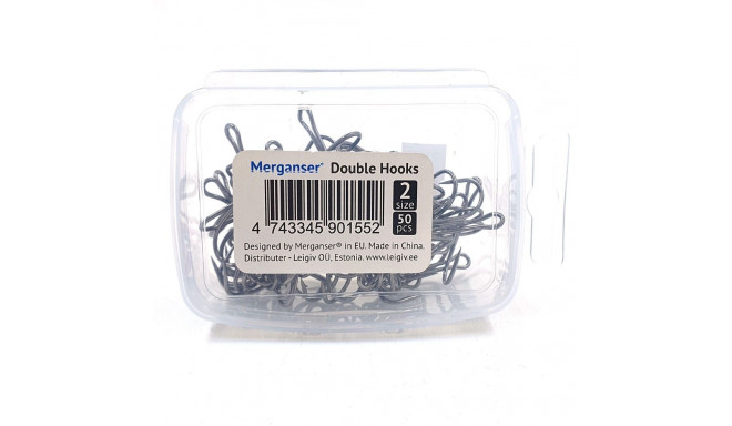Merganser Hi-Carbon steel double hook, size  2, 50 pcs