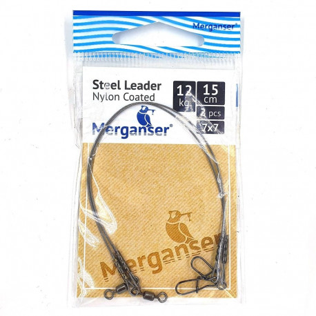 Steel leader, 7x7 nailon covered, 12 kg, 15 cm, 2 pcs, Merganser