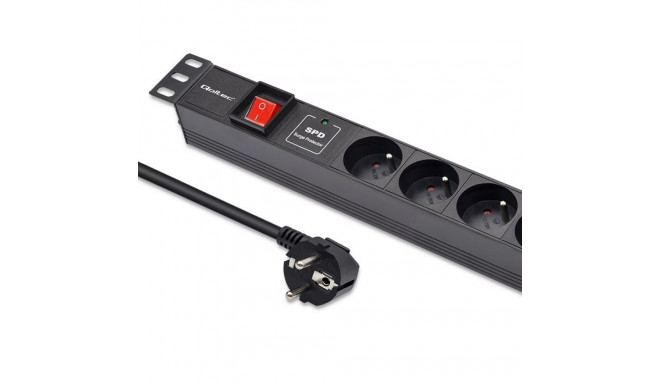 Qoltec alumiiniumist toitejaotusliist PDU RACK 19'' | 1U | 16A | 6xFRENCH | 1,8 m