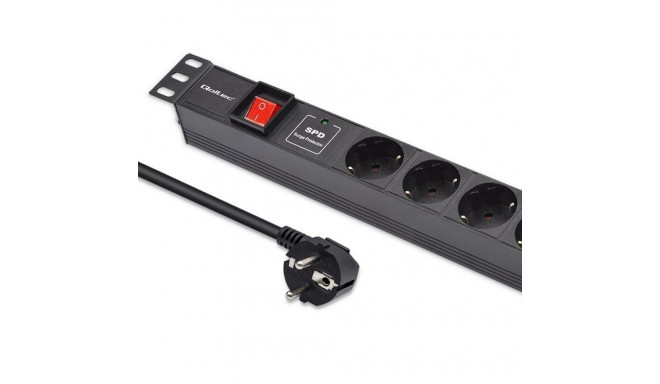 Qoltec Aluminum PDU for 19'' RACK | 1U | 16A |  6xSCHUKO | 1.8m