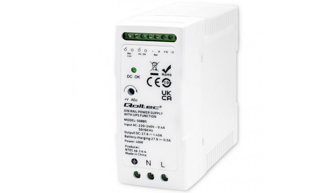 Qoltec 50885 Stable DIN Rail Power Supply with UPS function | 40W