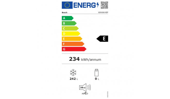 Bosch | Freezer | GSN36VXEP | Energy efficiency class E | Upright | Free standing | Height 186 cm | 