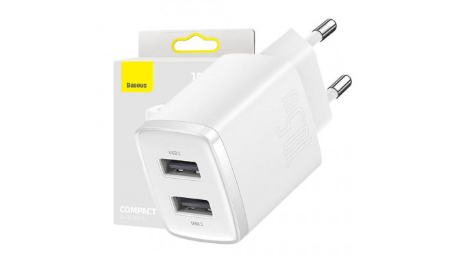 Baseus Compact Quick Charger, 2x USB, 10.5W (white)