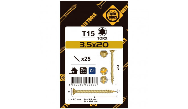 CHIPBOARD SCR T15 3.5X20 YELL ZN25PCS