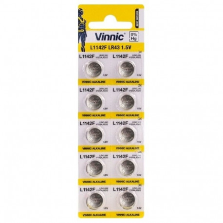 Vinnic AG12 | LR43 | SR43W | 186 | GP86A | 386 | Alkaline 1.5V Batteries (10pcs)