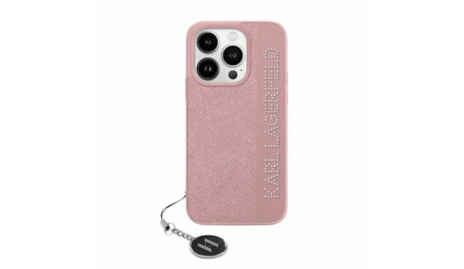 Karl Lagerfeld Saffiano Rhinestones & Charm case for iPhone 15 / 14 / 13 - pink