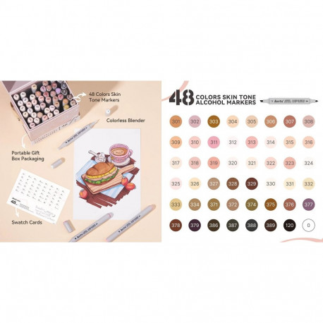 Double-Sided Marker Pens ARRTX Oros (48 Colours, Skin Tone Shade)