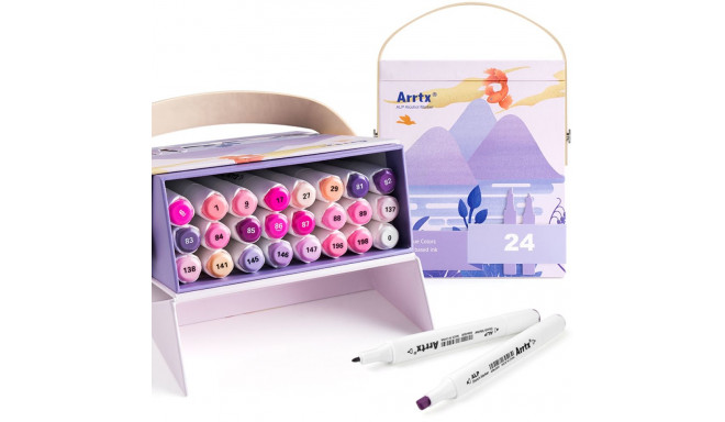 Double-sided Marker Pens ARRTX Alp, 24 Colours, purple tone shade