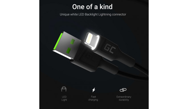 Green Cell Ray USB-A - Lightning White LED 120cm with support for Apple 2.4A  fast charging