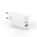 Forever TC-07 PD QC charger 1x USB-C 1x USB 30W white + USB-C - USB-C cable 60W