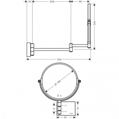 Shaving mirror Hansgrohe AddStoris, 41791000, chrome