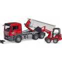 Bruder MAN TGS vehicle with a roller container and a mini excavator