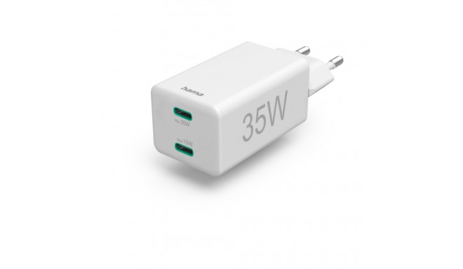 Hama seinalaadija mini 35W, PD/QC 3.0 2x USB-C, valge