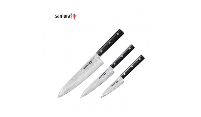 Samura DAMASCUS 67 Комплект ножей 3шт. Utility / Paring / Chef's из AUS 10 Дамасской стали 61 HRC (6