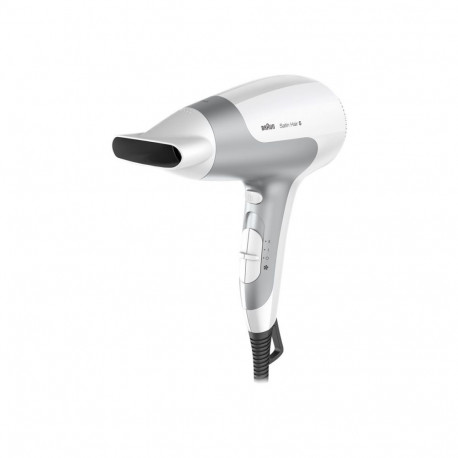 Braun Föön Satin Hair 5 HD 580, 2500 W, 3 temperatuuriseadistust, Ioonfunktsioon, Valge/hõbedane