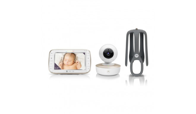 Motorola VM855 CONNECT 5.0” Portable Wi-Fi Video Baby Monitorwith Flexible Crib Mount, White/Gold | 