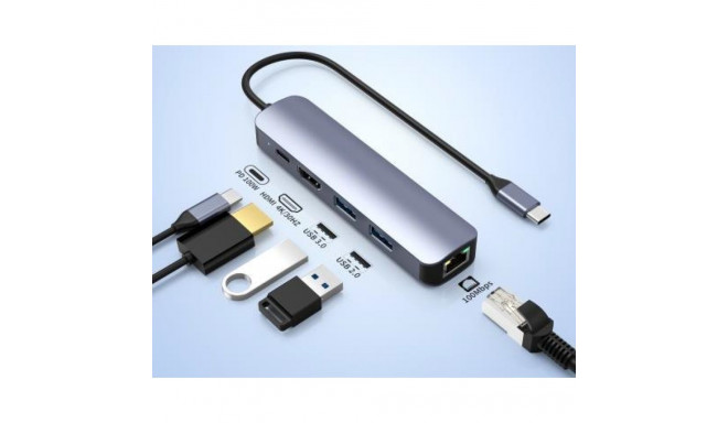 PremiumCord USB-C to HDMI + 2x USB3.2 + PD 100W+ RJ45 10/100/1000Mbps adapter