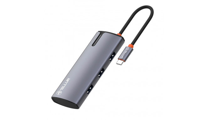 Tellur USB-C hub, PD 3.0 100W, HDMI, 3xUSB 3.0 grey
