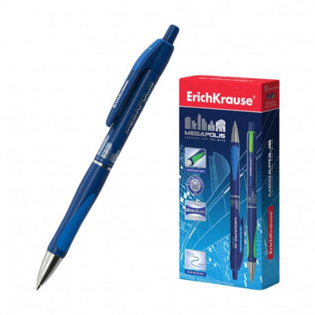 Retractable ballpoint pen ErichKrause® MEGAPOLIS Concept, ink color: blue (box 12 pcs.)
