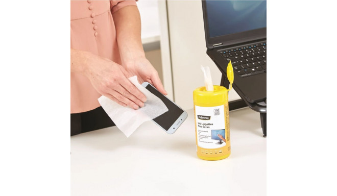 Screen cleaning cloths moistened FELLOWES 100 pcs in a jar