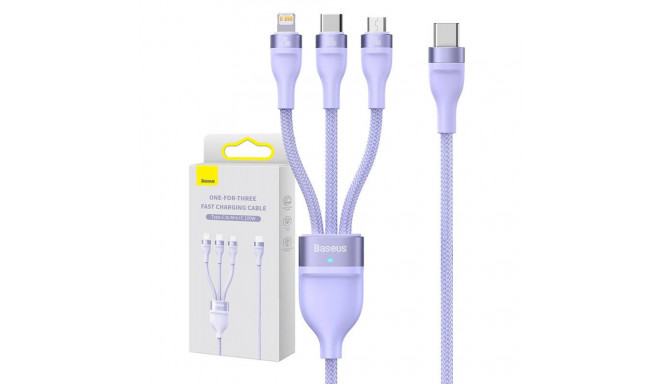 3in1 USB cable Baseus Flash Series 2, USB-C + micro USB + Lightning, 100W, 1.5m (purple)