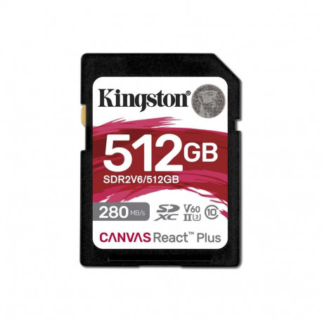 KINGSTON 512GB Canvas React Plus SDXC UHS-II 280R/150W U3 V60 Full HD/4K jaoks