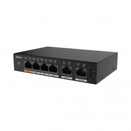 The PoE hub is controlled by 100Mbps 4-port+2G uplink, Hi-PoE