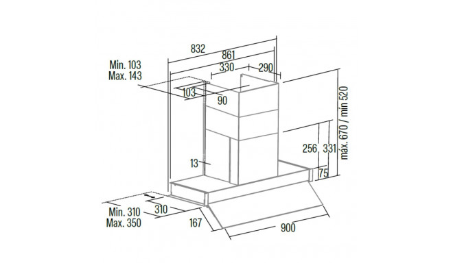 CATA | Õhupuhasti | RENOVA PURE AIR MNV90 GWH | Kanopü | Laius 90 cm | Mehaaniline juhtimine | LED |