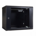 Wall mount cabinet 19 9U 501/600/450mm, glass door, black (RAL 9004)