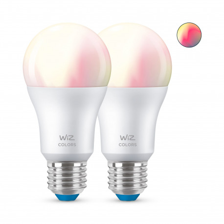 WiZ älylamppu, E27, RGBW - kaikki värit ja valkoisen valon sävyt, Wi-Fi, 806 lm, 2-pack