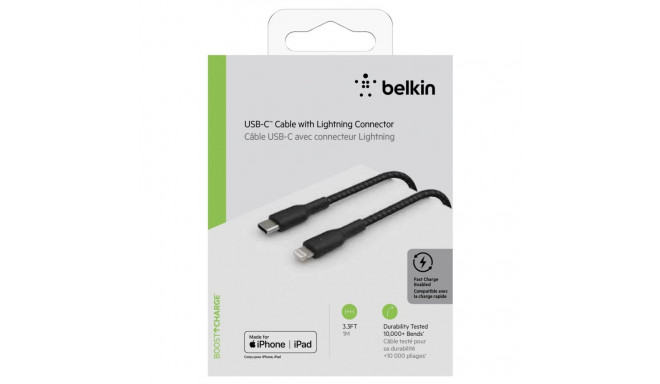 Belkin BOOST CHARGE™ Lightning - USB-C kaapeli punottu, 1m, musta